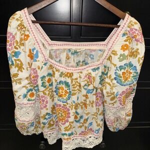 Christian Siriano New York Multicolor Floral Crochet Top XL‎ Square Neck